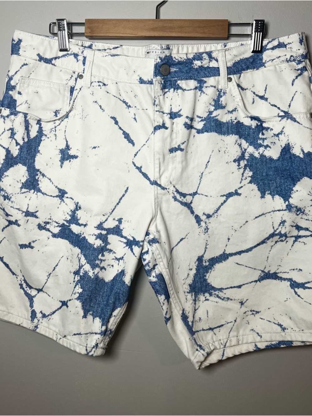 ASOS Design Denim Shorts Men’s 40” (38”) Blue White Tie Dye -Festival Beach Boho